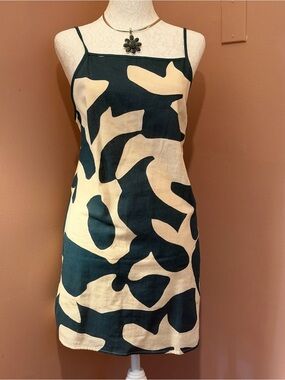 Abercrombie & Fitch Cream and Dark Green Abstract Slip Dress